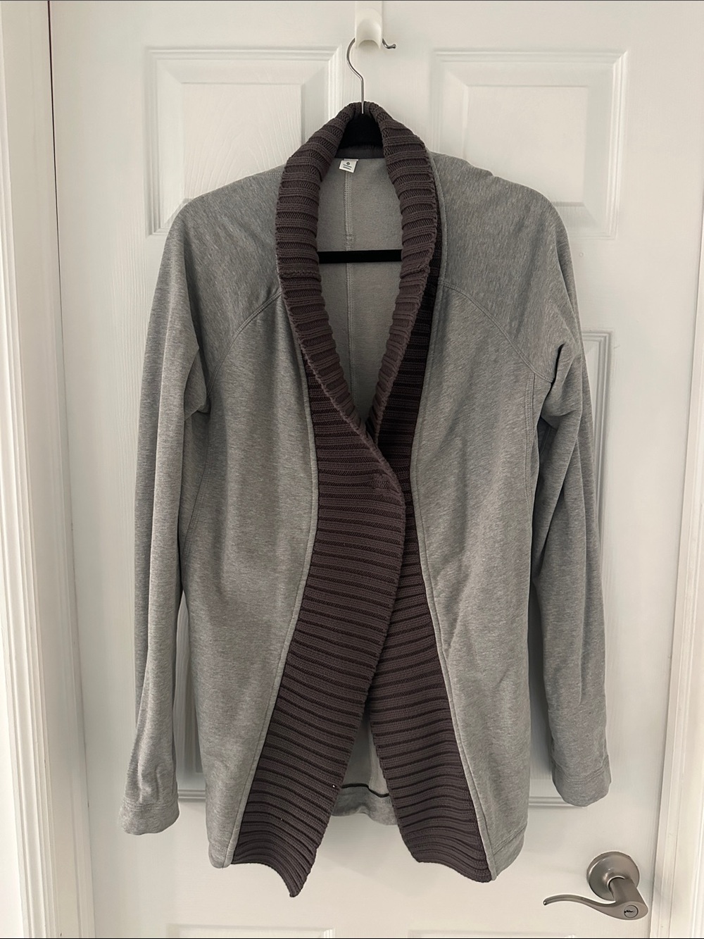 Gray lululemon Open-Front Cardigan with Dark gray Ribbed Shawl Collar Size 10